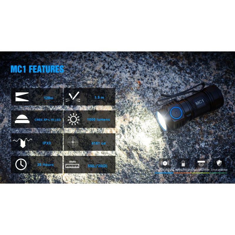 TrustFire MC1 Baton XP-L HI 1000 lúmenová LED baterka kompaktná mini EDC prívesok na kľúče magnetické nabíjanie