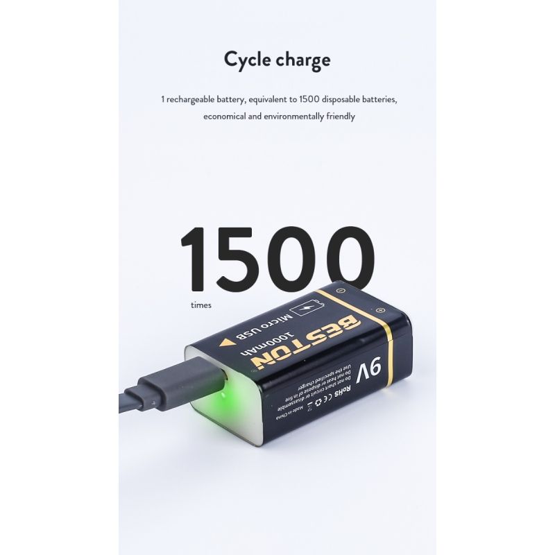 Beston 9V batéria 1000mAh lítiová micro USB nabíjateľná batéria pre RC modely ekologická voľba