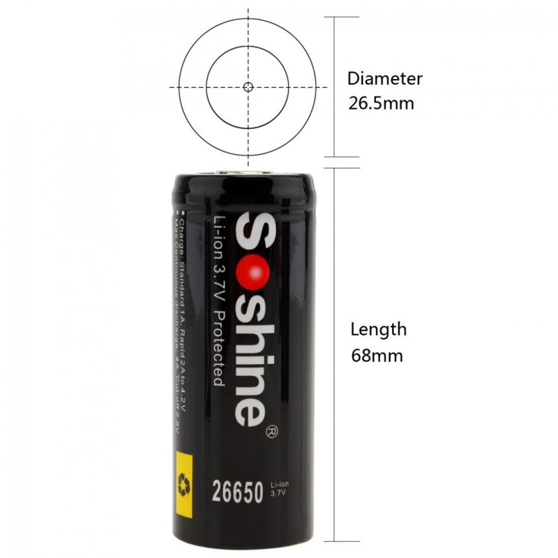 Nové SoShine 26650 5500mAh Li-ion nabíjateľné batérie 3.7V vhodné do elektroniky náradia bateriek 2 balenie
