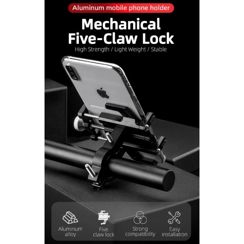 ROCKBROS Držiak na smartphone Motocykel Elektrický bicykel Hliníková zliatina Päť pazúrov Stabilný dizajn