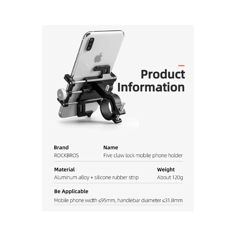 ROCKBROS Držiak na smartphone Motocykel Elektrický bicykel Hliníková zliatina Päť pazúrov Stabilný dizajn