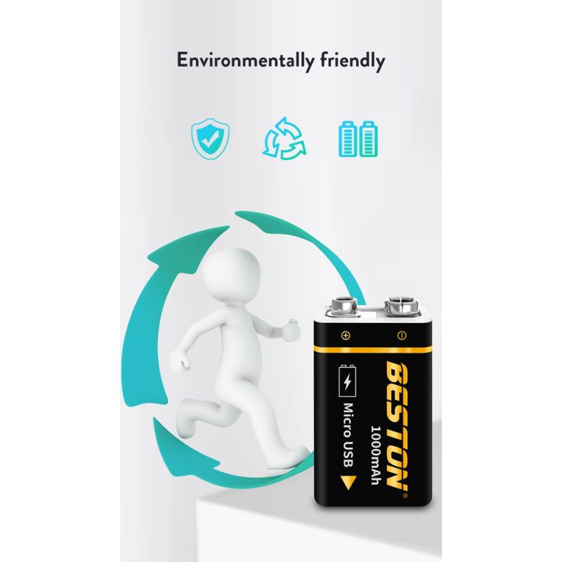 Beston 9V batéria 1000mAh lítiová micro USB nabíjateľná batéria pre RC modely ekologická voľba