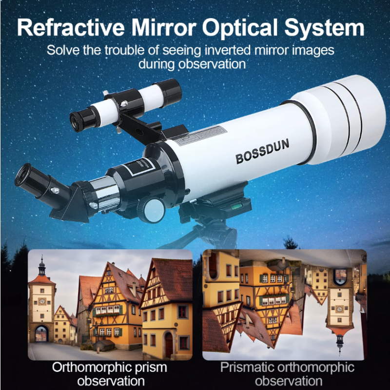 Bossdun teleskop 333X zväčšenie astronomický teleskop pre deti na pozorovanie hviezd a mesiaca 70 mm objektív