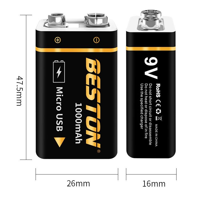 Beston 9V batéria 1000mAh lítiová micro USB nabíjateľná batéria pre RC modely ekologická voľba