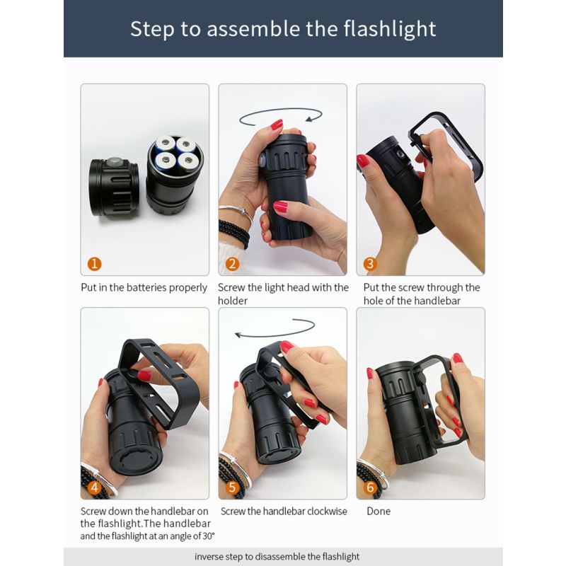 Multifunkčné LED potápačské svetlo QH14 a QH27 UV svetlo 20000 lúmenov na nočné potápanie a oceánsky prieskum