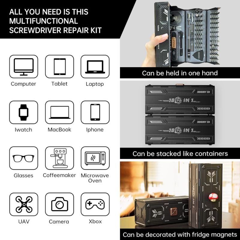 JAKEMY JM-8192 Profesionálny presný skrutkovač súprava náradia 180 v 1 pre elektroniku, notebook, Xbox, hodinky