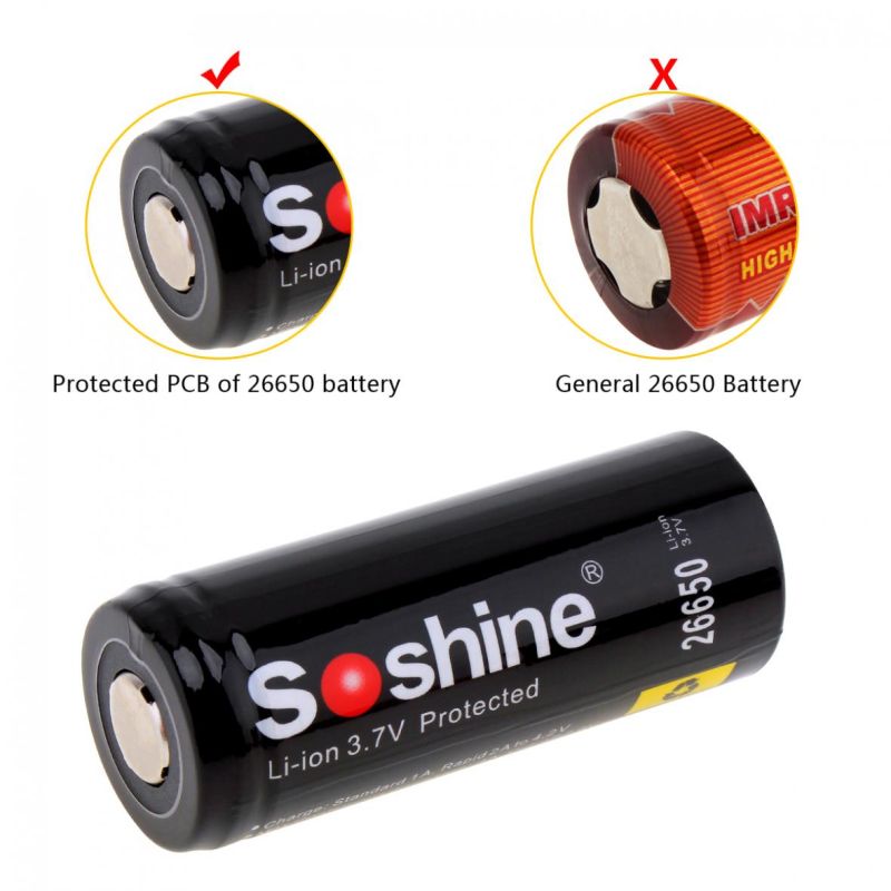 Nové SoShine 26650 5500mAh Li-ion nabíjateľné batérie 3.7V vhodné do elektroniky náradia bateriek 2 balenie