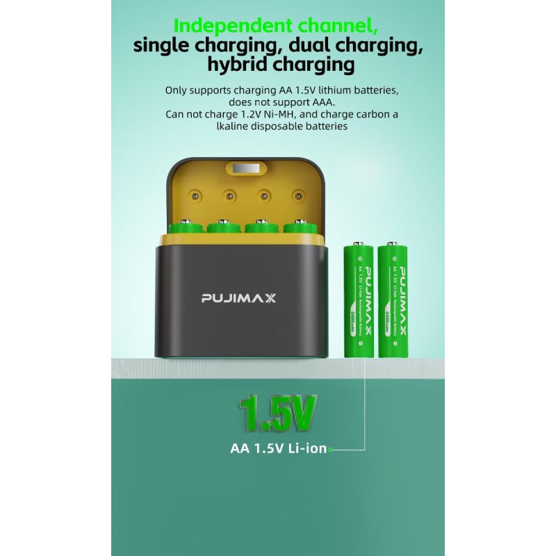 8-slotová nabíjačka s typ-C portom pre AA lítiové batérie 3400 mWh na efektívne nabíjanie a moderný dizajn