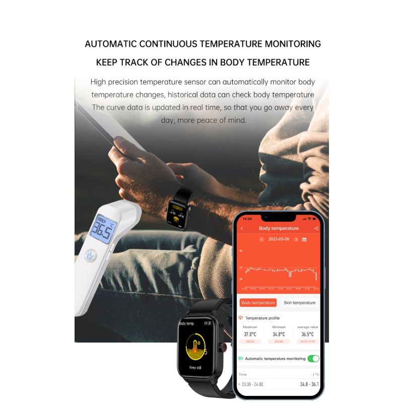 ET540 EKG Smartwatch s glukózou a telesnou teplotou, Bluetooth hovor, Fitness Sledovač pre Zdravie