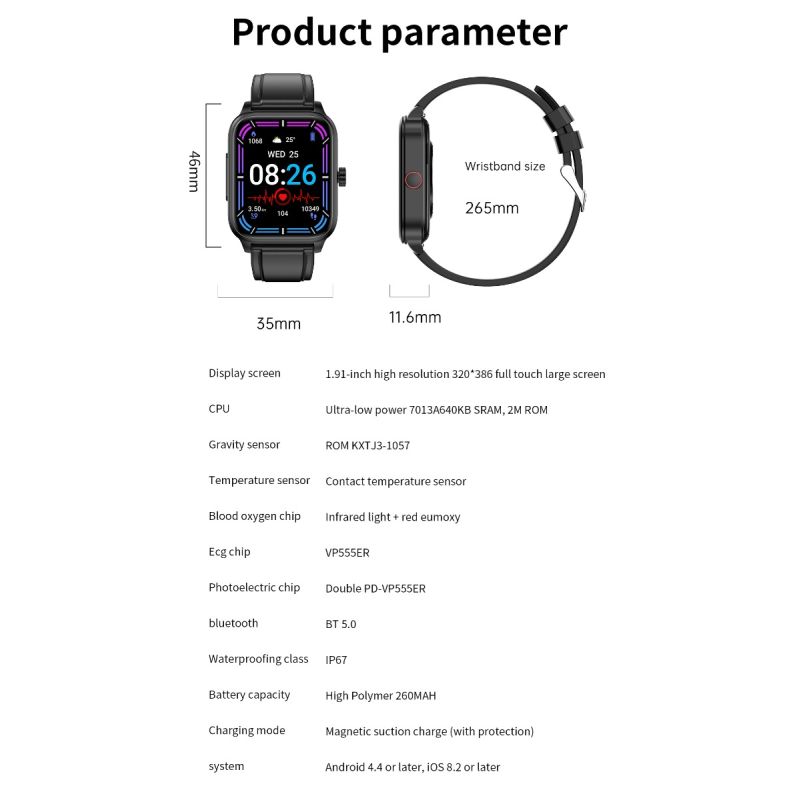 ET540 EKG Smartwatch s glukózou a telesnou teplotou, Bluetooth hovor, Fitness Sledovač pre Zdravie