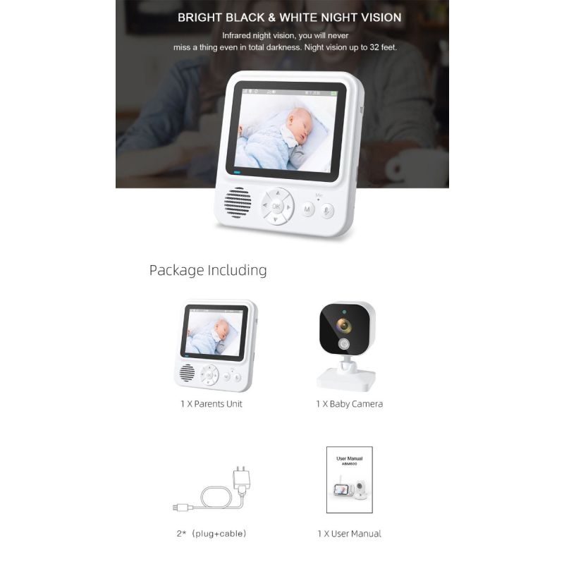 AMB900 video baby monitor s 2.8 palcovým LCD displejom 4násobné priblíženie a 720P kvalita pre bezpečnosť dieťaťa