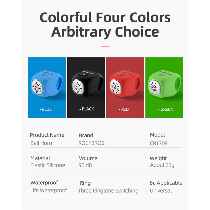 ROCKBROS elektrický cyklistický zvonček 110 dB vodotesný trvanlivý dizajn pre bezpečnú jazdu MTB aj mesto