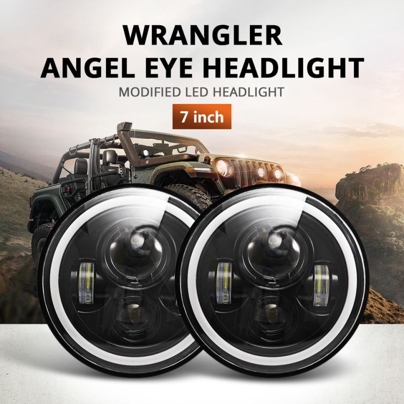 7 palcový LED svetlomet CO LIGHT H4 DRL pre Jeep Wrangler Lada Niva multifunkčný žlto-biely Angel Eye