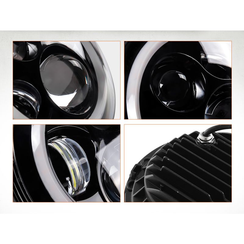 7 palcový LED svetlomet CO LIGHT H4 DRL pre Jeep Wrangler Lada Niva multifunkčný žlto-biely Angel Eye