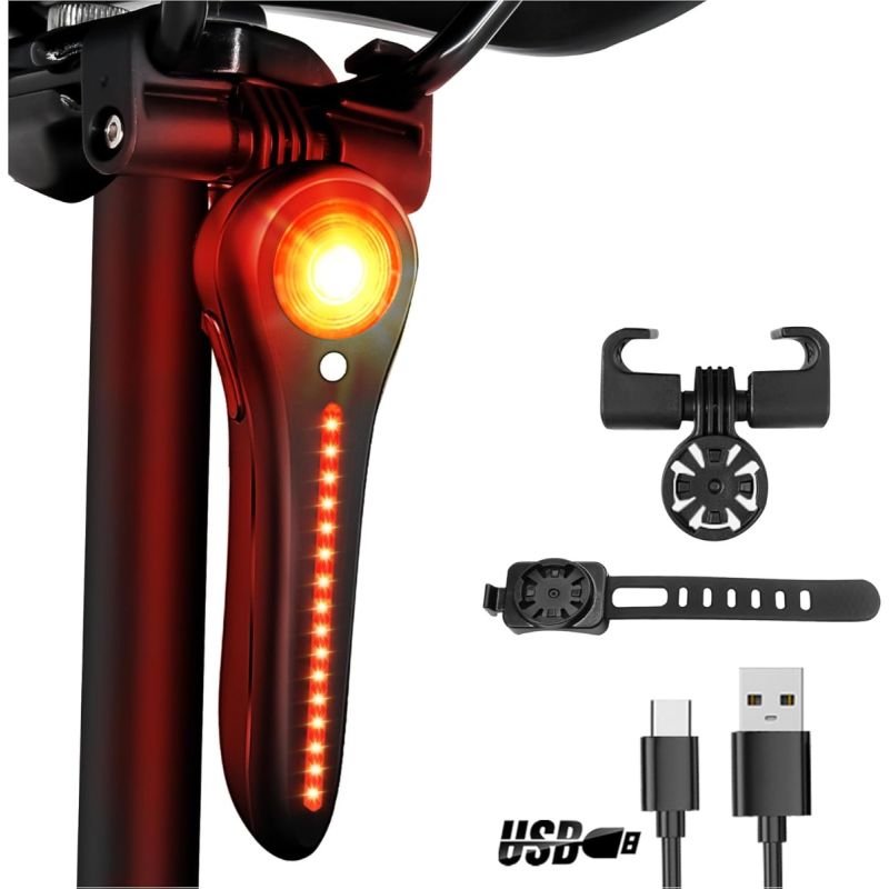 Inteligentné zadné svetlo na bicykel USB-C, super jasné LED osvetlenie pre cestné a horské bicykle