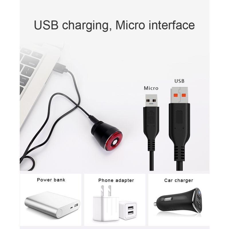 ANTUSI Q5 Inteligentné zadné svetlo na bicykel Auto štart/stop IPx6 Vodotesné Viacero režimov blesku