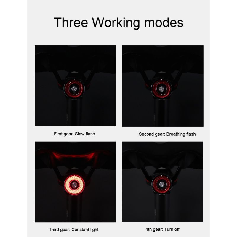 ANTUSI Q5 Inteligentné zadné svetlo na bicykel Auto štart/stop IPx6 Vodotesné Viacero režimov blesku