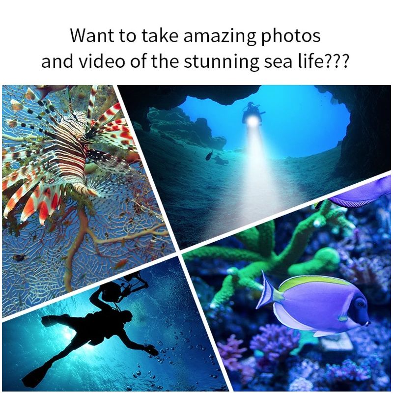 Profesionálna B11 potápacská LED baterka cervená modrá biela do 80M podvodné svetlo na podvodné fotografovanie