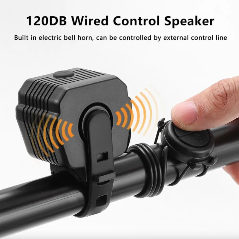 Svetlo s klaksónom 2v1 | Výkonné USB nabíjateľné MTB svetlo na bicykel | 120dB cyklistické príslušenstvo