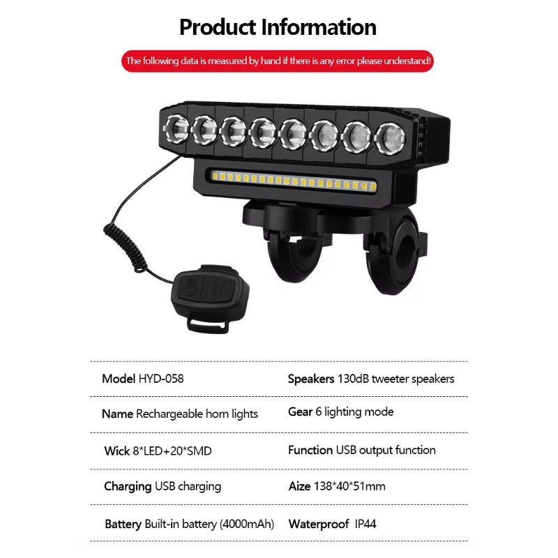 USB nabíjacie predné svetlo na bicykel s 120dB klaksónom a vodotesným dizajnom pre bezpečnosť a viditeľnosť