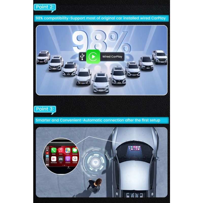 CarlinKit 4.0 Bezdrôtový CarPlay Box pre Audi VW Kia Jednoduché Plug and Play Hands-Free Konektivita