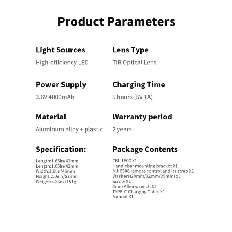 Magicshine CBL1600 Predné svetlo na bicykel 1600 lúmenov Cyklistická bezpečnosť pre nočnú viditeľnosť