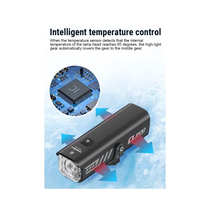 TOWILD CL1600 LED svetlo na bicykel 1600 lumenov USB dobíjanie bezpečná jazda s IPX6 vodotesnosťou