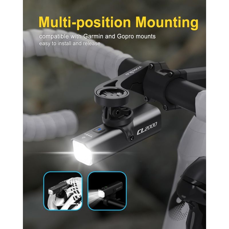 TOWILD CL2000 Super Jasné Cyklosvetlo 2000LM, Vodotesné LED pre Bezpečné Nočné Jazdenie MTB/Cesta