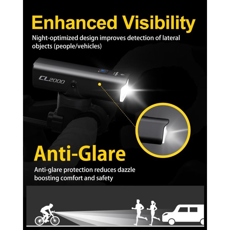 TOWILD CL2000 Super Jasné Cyklosvetlo 2000LM, Vodotesné LED pre Bezpečné Nočné Jazdenie MTB/Cesta