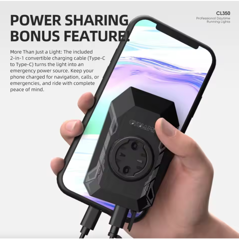 CYCLAMI CL350 Svetlo na bicykel 4000mAh | Type-C | Predné svetlo pre bezpečné bicyklovanie