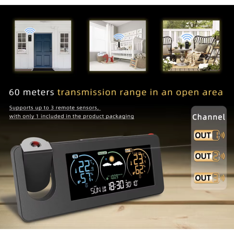 Objavte projekčné hodiny so štýlovým dizajnom digitálny alarm a predpoveď počasia s barometrom vlhkosti