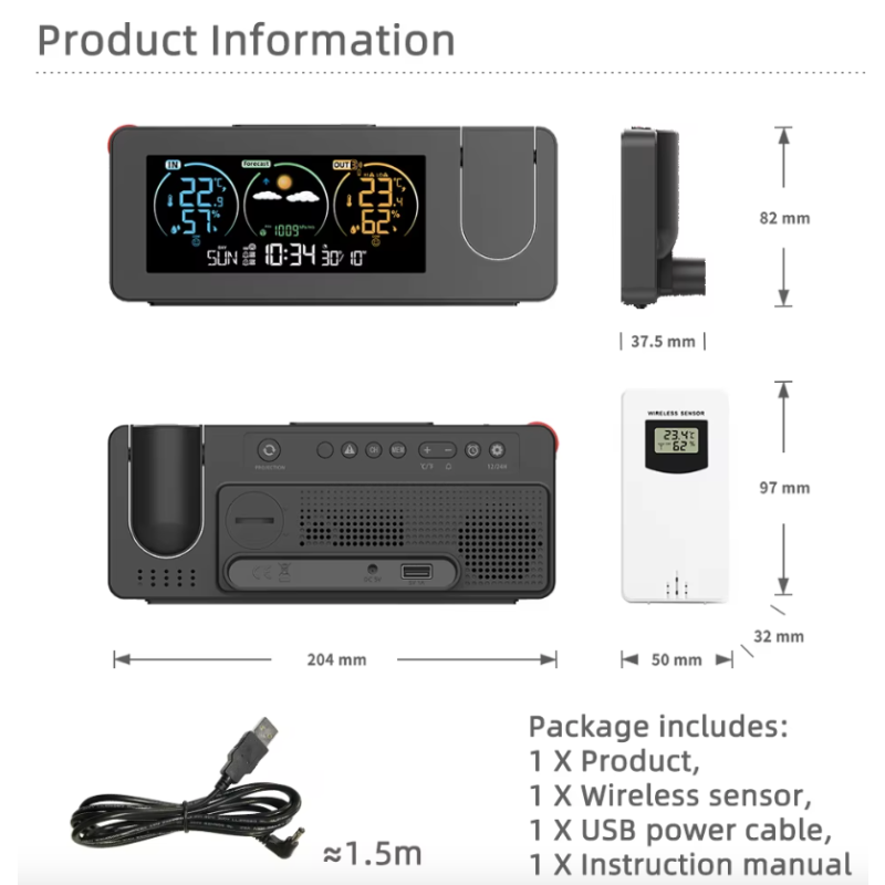 Objavte projekčné hodiny so štýlovým dizajnom digitálny alarm a predpoveď počasia s barometrom vlhkosti