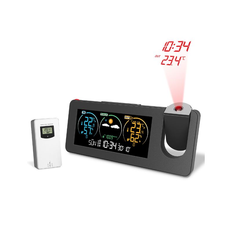 Objavte projekčné hodiny so štýlovým dizajnom digitálny alarm a predpoveď počasia s barometrom vlhkosti