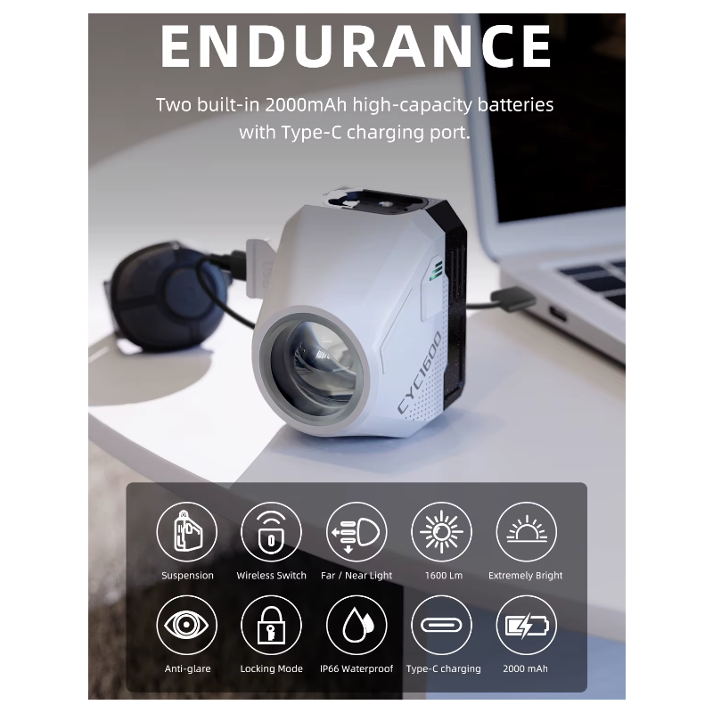 LED Závesné predné svetlá 1600LM bezdrôtové ovládanie vysoký jas pre bezpečnosť jazdy na bicykli