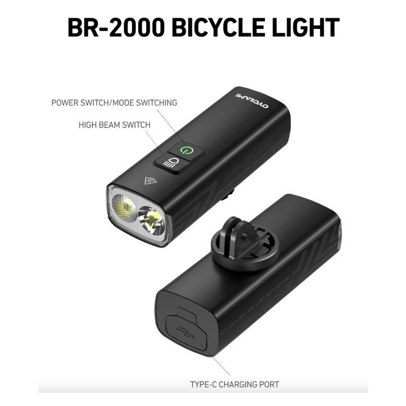 CYCLAMI Bike Headlight BR2000 Bicycle Front Light Type-C MTB Road Highlight Lamp Handlebar Cycling Lights