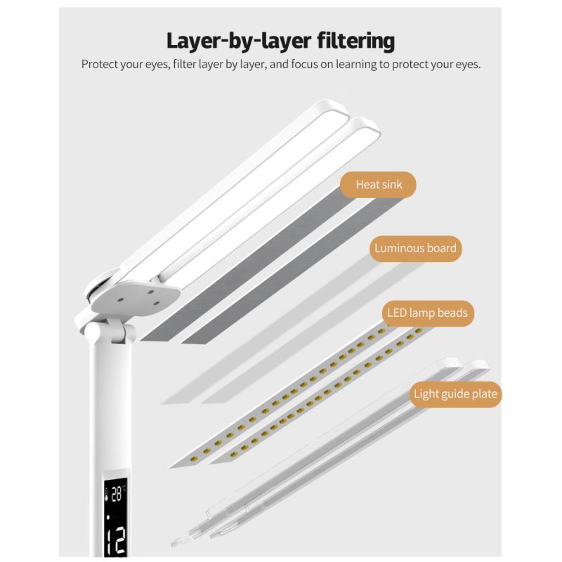 Multifunkčná LED stolová lampa s kalendárom USB dotykové nočné svetlo ochrana očí pre moderné príslušenstvo