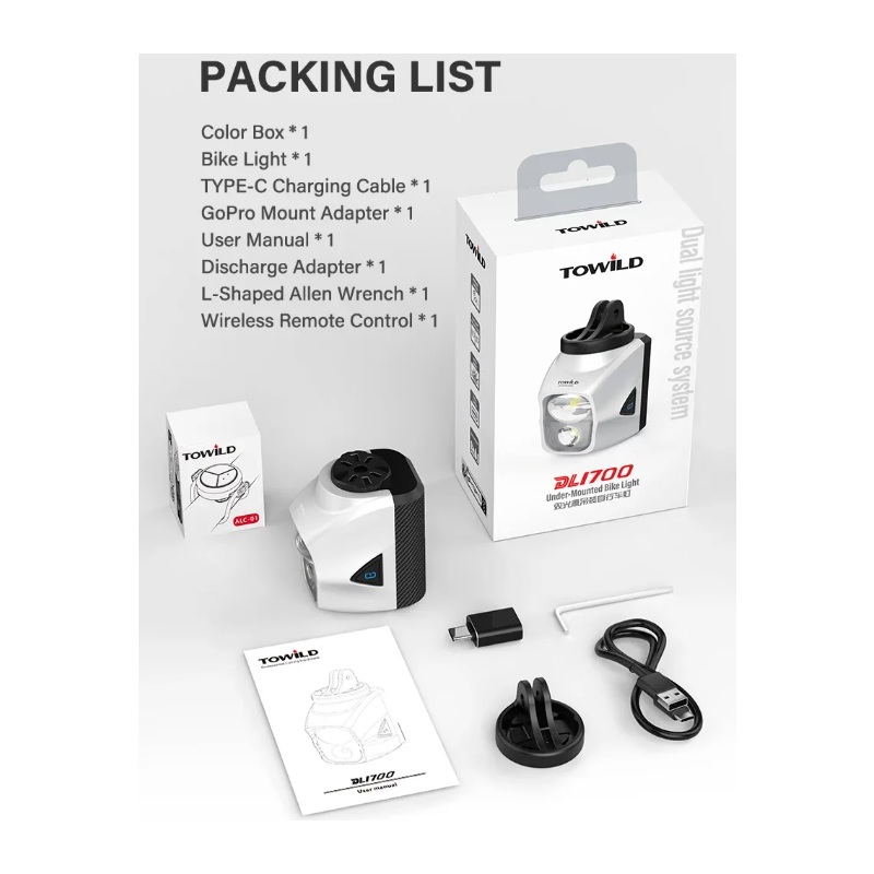 Rozžiarte noc s TOWILD DLite 1700! 1900 Lúmenov USB Nabíjateľné Svetlo na Bicykel DL1700