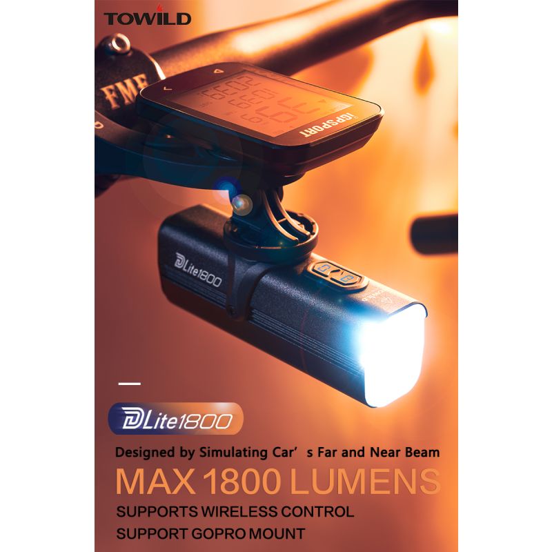 TOWILD DLite 1800 USB nabíjacie predné svetlo na bicykel 2100 lúmenov 5000mAh batéria LED cyklistické príslušenstvo