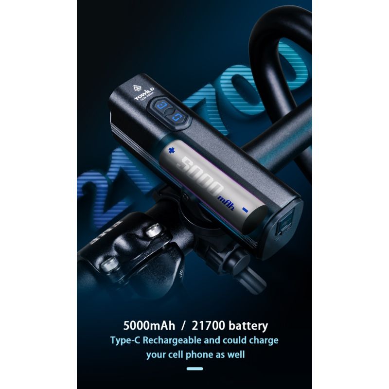 TOWILD DLite 1800 USB nabíjacie predné svetlo na bicykel 2100 lúmenov 5000mAh batéria LED cyklistické príslušenstvo