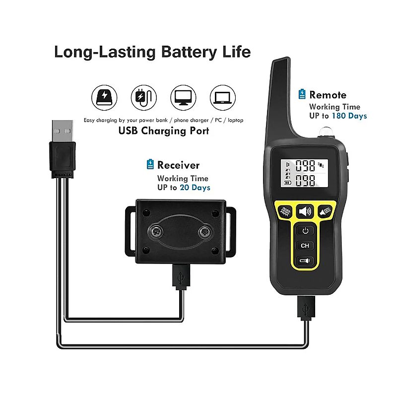 Elektrický výcvikový obojok pre psov IPX7 vodotesný nastaviteľné vibrácie statický šok diaľkové ovládanie 1000 m
