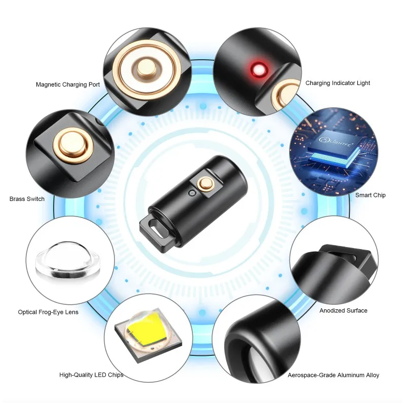 Mini LED Nabíjateľné Kempingové Svietidlo: Kompaktné & Prenosné, Vodotesné, s Kľúčenkou a Náhrdelníkom
