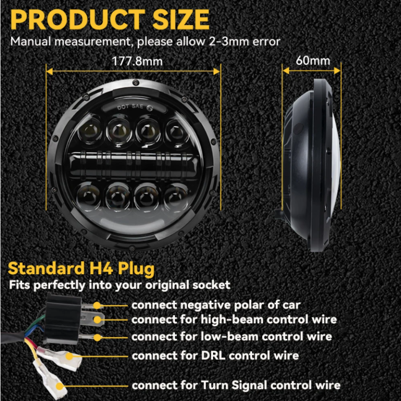 7-palcový motocyklový LED svetlomet Beam DRL Blinker pre Harley Jeep Wrangler 75W IP67 6000K svetlo