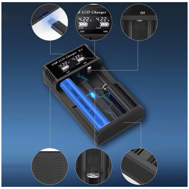 Inteligentná USB LCD nabíjačka na batérie 18650 univerzálna nabíjačka pre efektívne nabíjanie 3,7V lítiových batérií