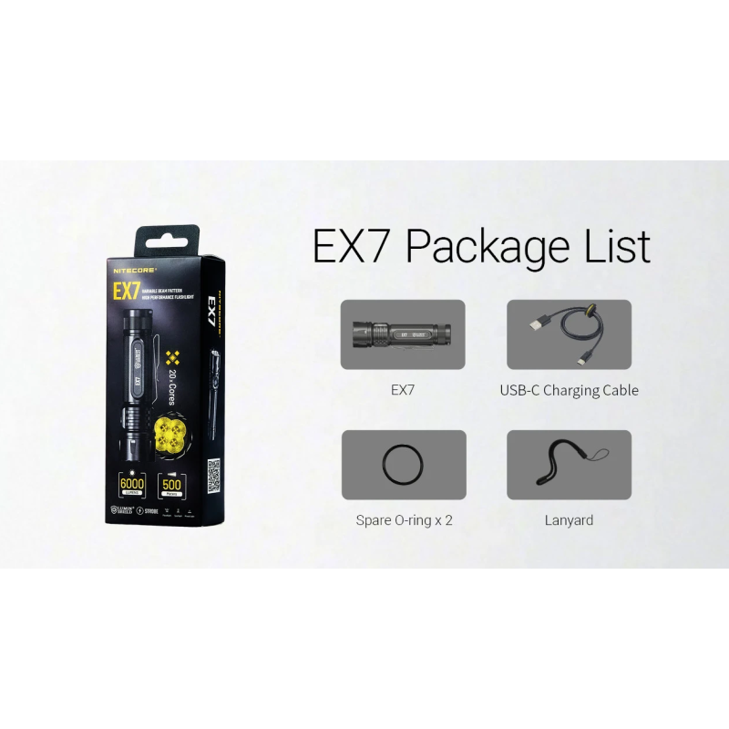 Nitecore EX7 6000lm USB-C Dobíjateľná Baterka | Výkonné LED Svietidlo pre Outdoor & Kemping