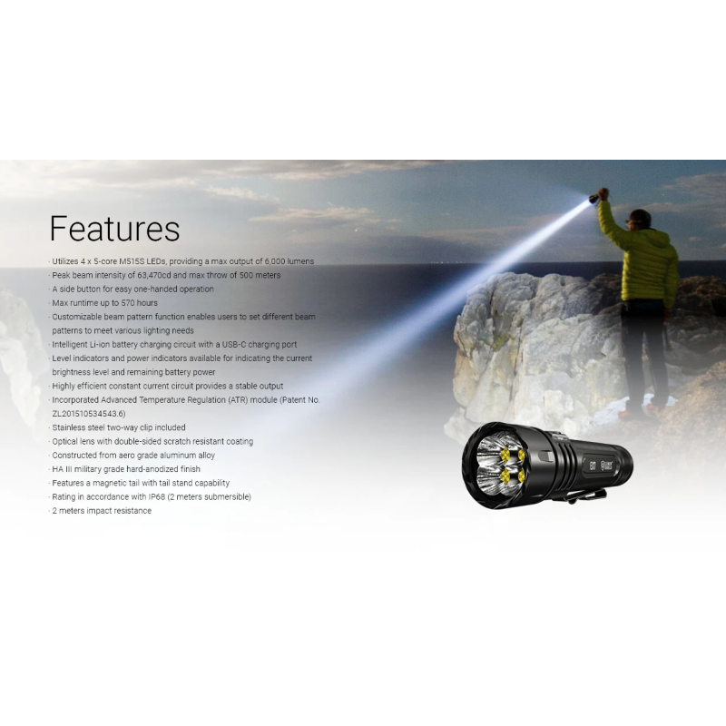 Nitecore EX7 6000lm USB-C Dobíjateľná Baterka | Výkonné LED Svietidlo pre Outdoor & Kemping