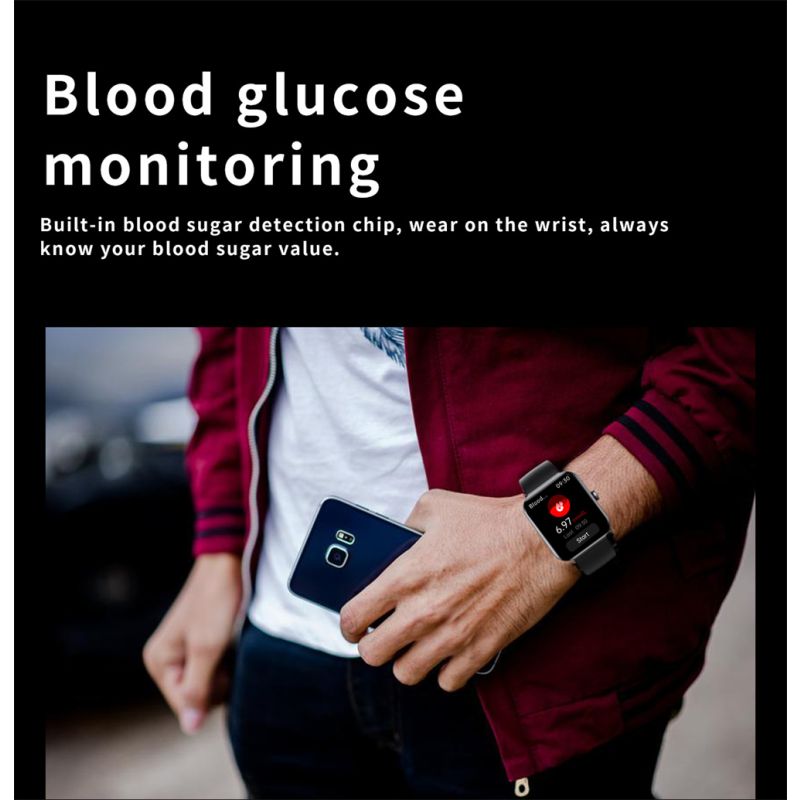F57L Smart hodinky: Meranie Krvnej Glukózy, Tlaku, Srdcovej Frekvencie. 1.91