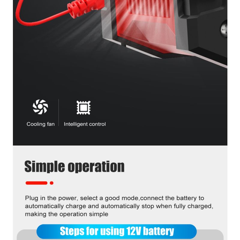 Prenosná nabíjačka autobatérií FOXSUR 20A pre 12V 24V motocyklové AGM LiFePO4 batérie s 7-stupňovým nabíjaním