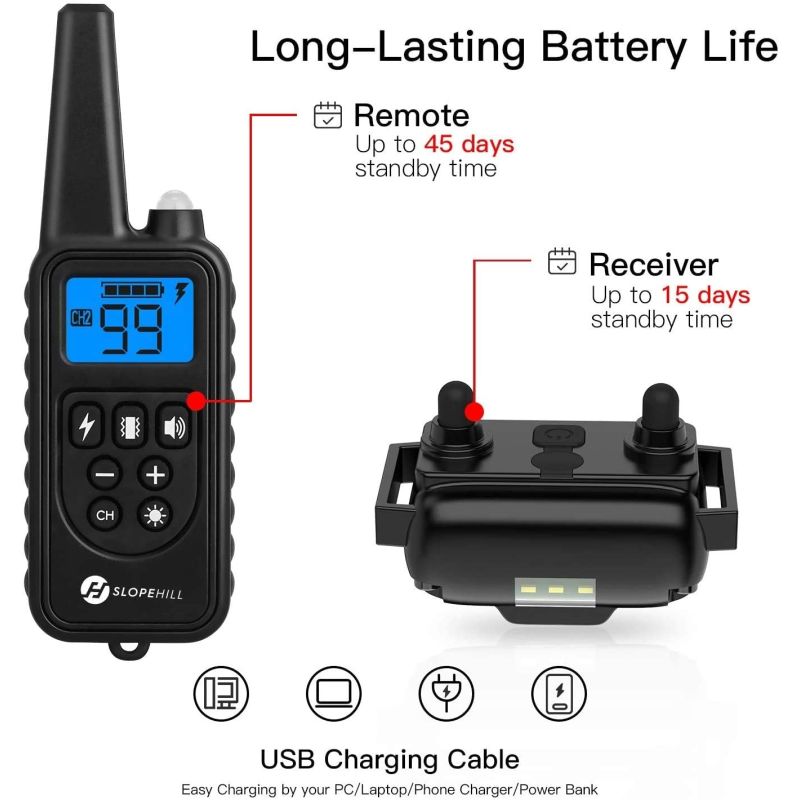 Nový vodotesný elektrický obojok s diaľkovým ovládaním nastaviteľné úrovne pre všetky veľkosti psov 800m