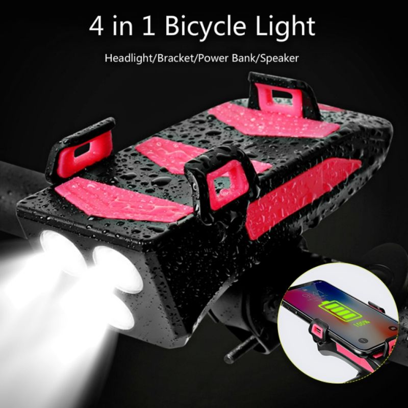 Bicykel svetlo 4 v 1 s 800 lumenmi LED klaksón držiak na telefón power bank cyklistické doplnky nabíjateľné