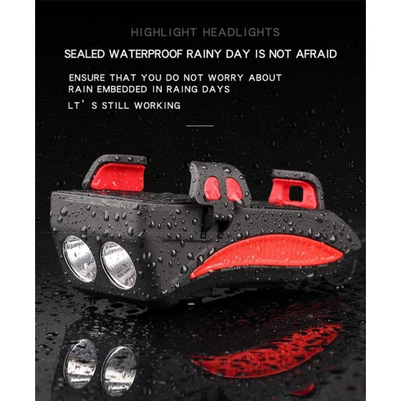 Viacúčelové cyklistické svetlo 4 v 1 MTB s húkačkou USB nabíjateľná lampa držiak na telefón powerbank